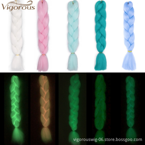 Vigorous Synthetic Jumbo Braids Shining Hair Neon Glowing Hair Florescent Light Braiding Hair in the Darkness 24inch 100g